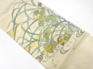 アンティーク　鴛鴦に葡萄・芒模様刺繍袋帯（材料）